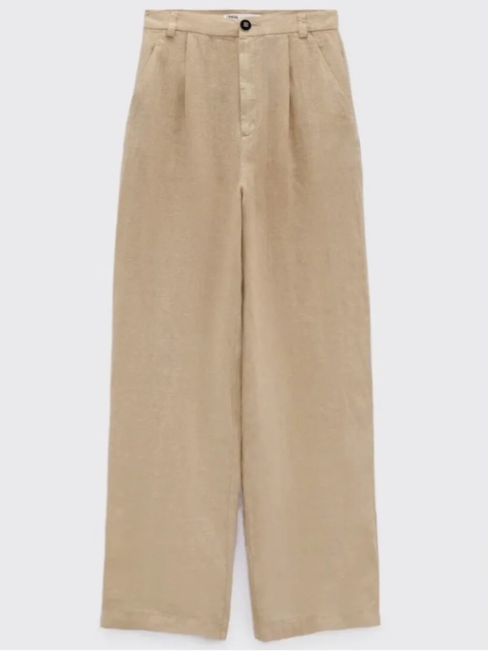 NWT Zara High Waisted Pleated Wide-Leg Linen-Blend Trousers - Beige